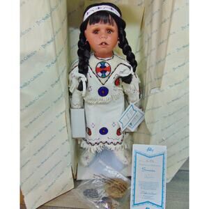 Native American Sewanka Doll Cheyenne Indian 18" Leather Bead Dress Hamilton Box